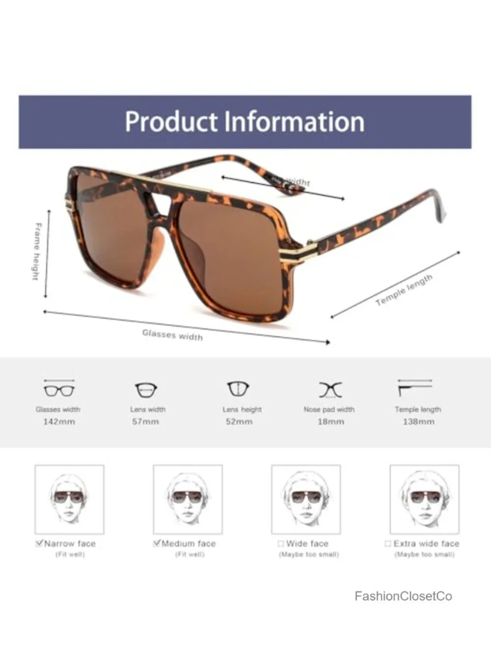 Retro Oversized Polarized Square Sunglasses for Women Men